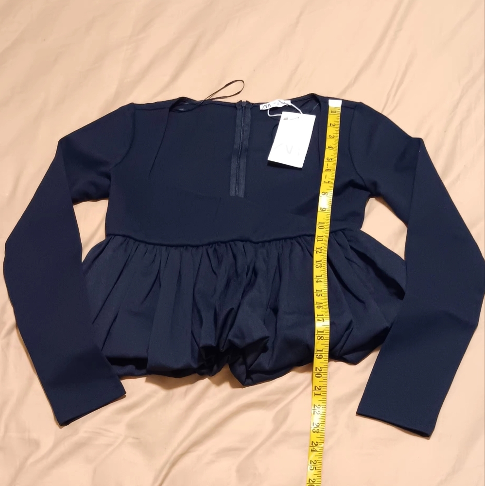 Zara Women Black Top Long Sleeve‎ SzL Navy Black Back Zip - Picture 7 of 16